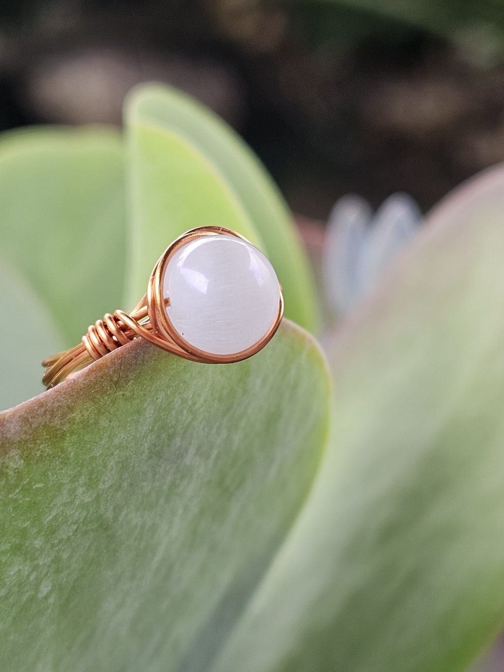 Grounding Copper Wire Wrapped White Moonstone Ring